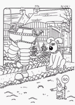 coloriage wallace et gromit robot dans le jardin